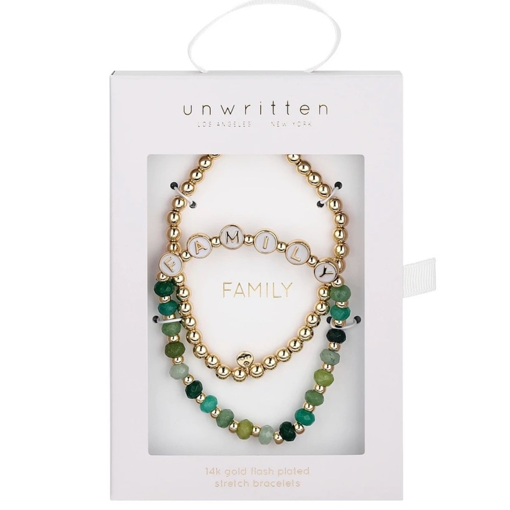 Unwritten Multi Green Quartz Family Stone and Beaded Stretch Bracelet Set - Picture 1 of 6